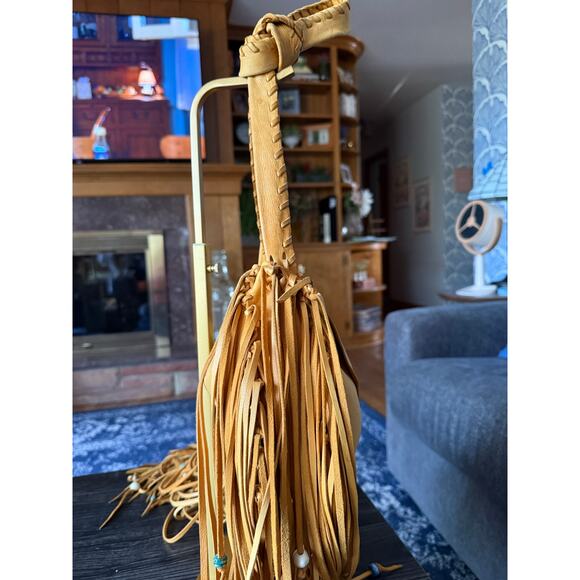 Artisan Made Genuine Suede Leather Beaded Fringe Crossbody - Picture 3 of 7